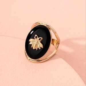 Oval Black & Gold Bee Statement Ring